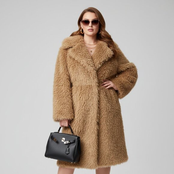 Boutique J. Renee Shaggy Tan Faux Fur Long Coat - Picture 2 of 14